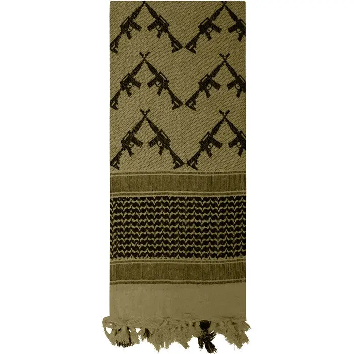 Olive Drab Keffiyeh Tactical Desert Scarf - Crossed Rifles Design, Sand-Ready Headwear for Sun & Dust Protect