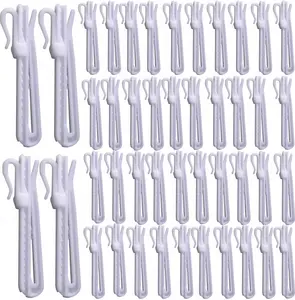 100 count Plastic Curtain Hooks, Adjustable Pinch Pleat Curtain Hooks,Ratchet System Pinch Pleat Curtain Hooks for Window Door Bathroom Curtain(85mm)