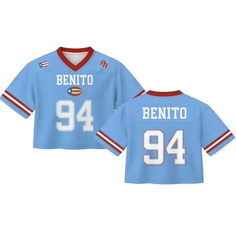 Benito Crop Top Mesh Football Jersey, Puerto Rico Flag Crop Top Football Jersey Shirt, Gift for Unisex