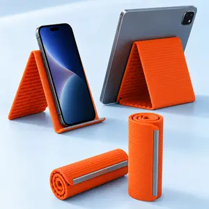 Pocket Rollable Flexible Silicone Aluminum Phone Stand, Bendable Foldable Multi-Angle Anti-Slip Desktop Holder, Ultra Portable Travel Office Desk Mount Universal for iPhone, Samsung, All Tablets & Laptops, Travel Essentials Gift for Men Women