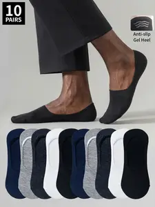 10-Pair Assorted Colors Men's Extra Large Size Heel-Glued Anti-Slip Ultra-Low Cut Invisible Boat Socks for Daily Wear or Sports