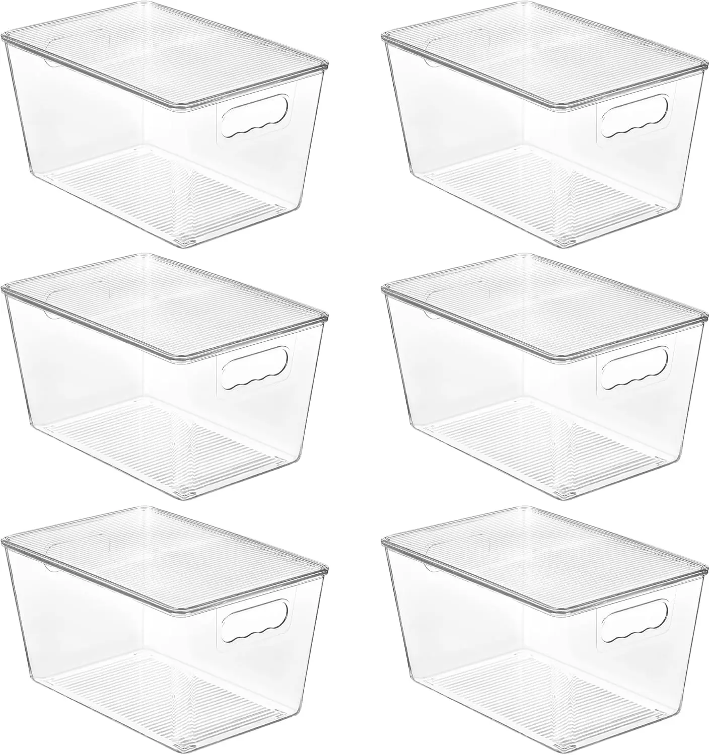 6 Pack Clear Stackable Storage Bins with Lids, Large Plastic Containers with Handle for Pantry Organizer and Storage,Perfect for Bathroom,Cabinet,Kitchen,Fridge,Closet Organization