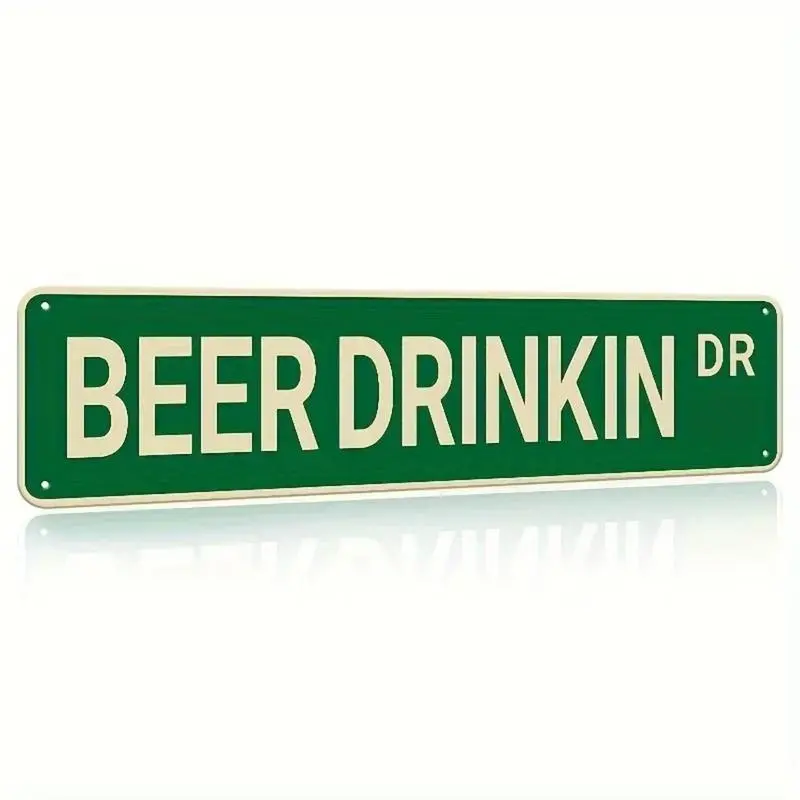 Vintage Beer Drinking Road Sign - Creative Metal Street Sign for Home, Bar, Kitchen, Pub & Man Cave Decor - Funny Beer Wall Decor,Bar & Pub Wall Art, Christmas Party Decor, Bachelor Party Gift, Man Cave Essential, Birthday Gift for Boyfriend