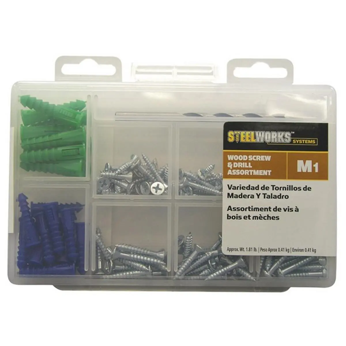 212 MAIN Plastic & Steel Wood Screws Kit with No. 12-14-16 x 1-1/2" Green Drill Bits & Ribbed Self-Drilling Anchors, Essential for Sailing & Water Sports Wood Fastening