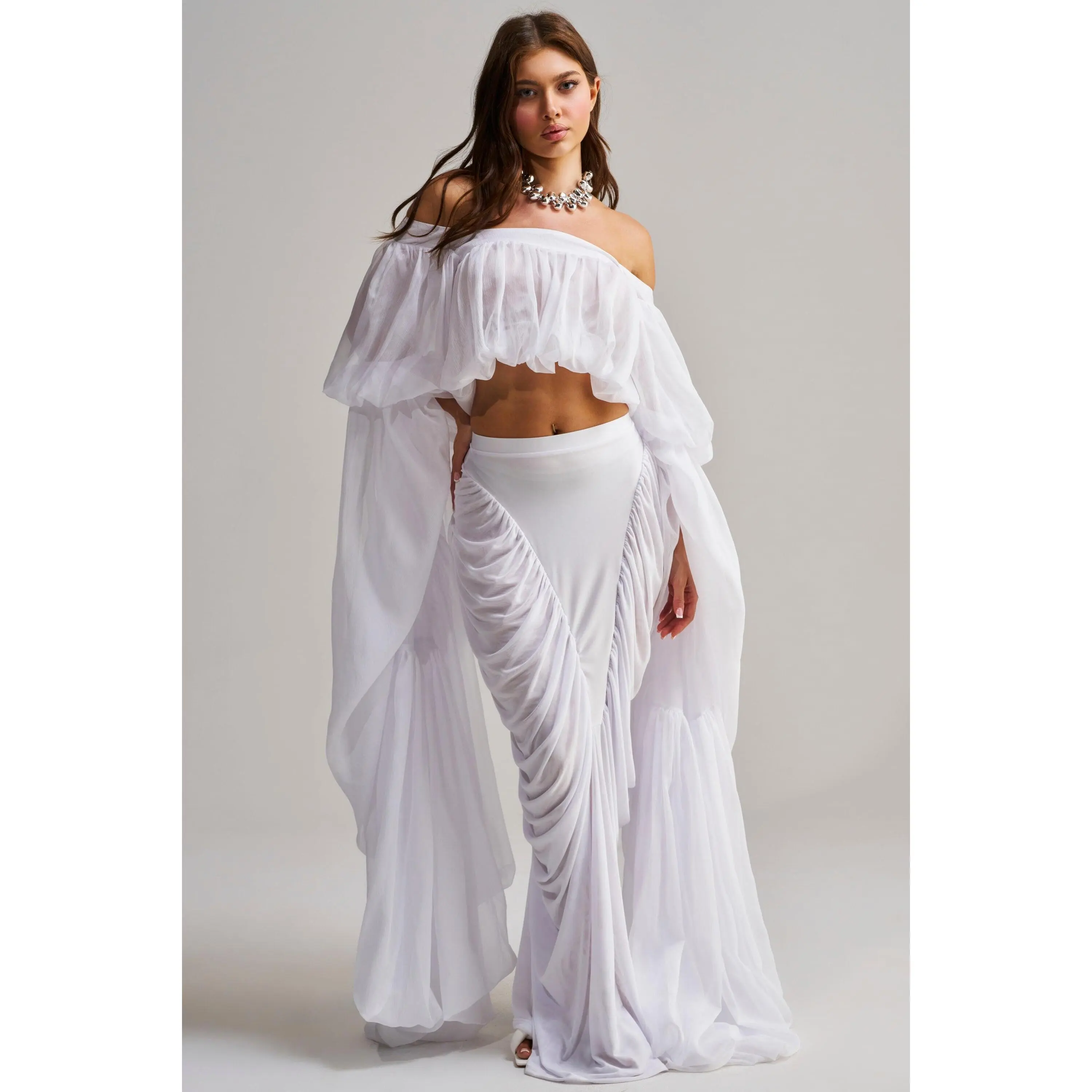 SLOUCHY SQUARE NECK LONG SLEEVE BLOUSE TOP IN WHITE