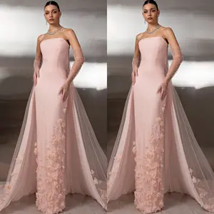 Customized Exquisite Jersey Evening Dress Delicate Flowers Strapless Prom Dresses Formal Sleeveless Special Occasion Gowns