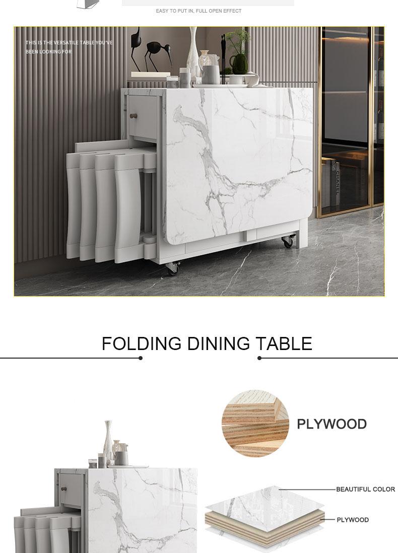 Multifunctional White Rectangle Folding Dining Table Set with Integrated Storage & 4 Chairs