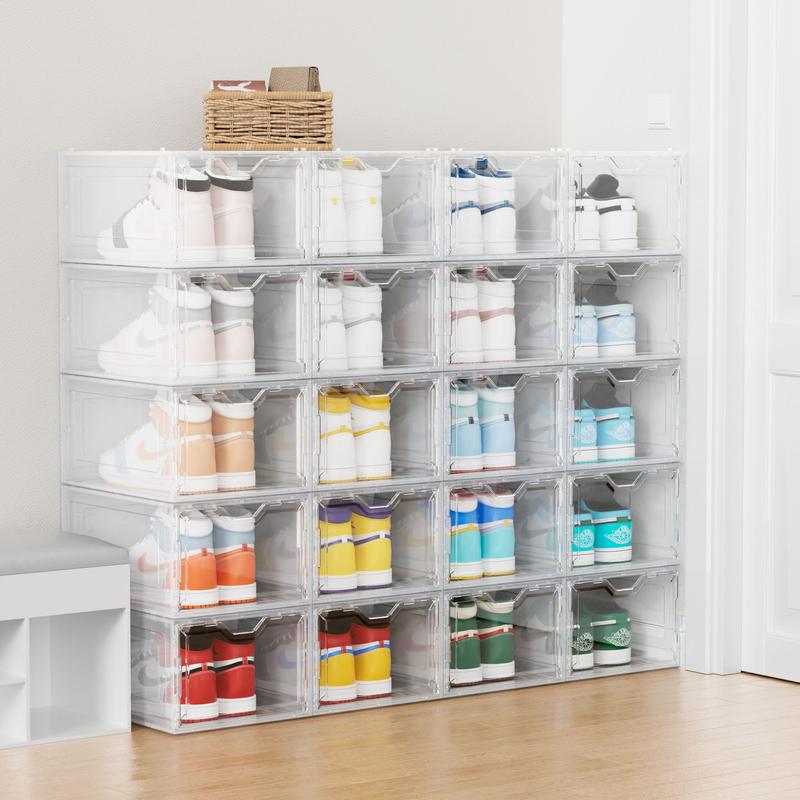 DELAMU Clear Magnetic Shoe Storage Box - Stackable Dustproof Organizer for Dorm/Apartment/Bedroom| Space Saving| Sneaker Display Case| Gifts Boyfriend