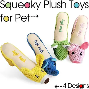 Bark Lover Squeaky Plush Dog Toys - 4 Pack High Heel Shoe Design Durable Soft Chew Toys for Small & Medium Dogs Interactive Puppy Training Toys Cartoon Characters