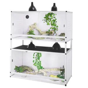 PVC Reptile Enclosure 48x24x24, 120 Gallon Terrarium for Bearded Dragon, Lizard, Snake - Space-Saving Vivarium with Sliding Doors & Lock (2pack- White Panels)