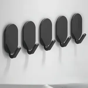 5Pcs Heavy Duty Adhesive Hooks, No Drill Wall Hangers for Bathroom, Multi-Purpose Modern Towel Hooks, Bathroom Organizing Accessories, Bathroom Essentials Accessories