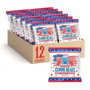 Patriotic Candy | 12 Packs | 4th of July Candy Individually Wrapped | Sour Bears Gummy Candy | Blue Raspberry & Strawberry Flavors | Red & Blue Gummies