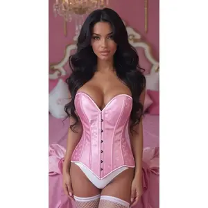 Lavish Lt Pink Brocade Overbust Corset W/Busk Closure