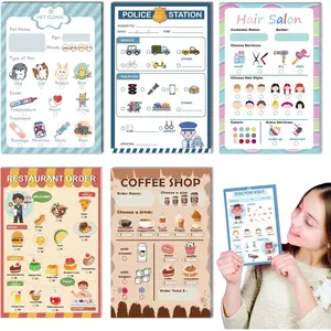 6 PCs Kids Pretend Play Notepads 4X6 in Pretend Play Notebooks Playtime Notepads Variety Role Play Game Accessories Include Restaurant Doctor Police Vet Coffee Salon 30 Pages Each for Toddlers 3-5