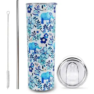 Elephant Tumbler Elephant Coffee Mug - Elephant Gifts for Women - 20Oz Stainless Steel Insulated Elephant Cup with Lid