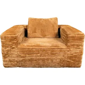 Single Sofa Foam Couch Chair with Armrests,No-Assembly Cloud-Feel Lounger,Pocket-Spring Seat Bag,High Rebound Sponge Core,Premium Corduroy Upholstery,Non-Slip Base,for Living Room (Yellow Brown)