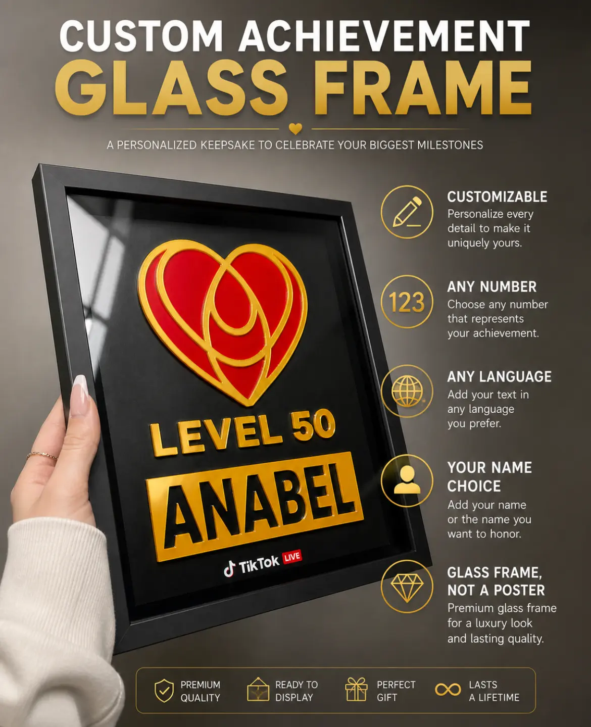 Level 0 - 50 Multi-Language Team Member Super Fan Heart Me Plaque