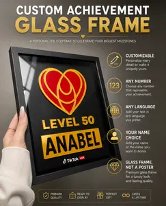 Level 0 - 50 Multi-Language Team Member Super Fan Heart Me Plaque Award - Customizable Heart Emblem Pop Lettering TikTok Live Creator Gift Frame