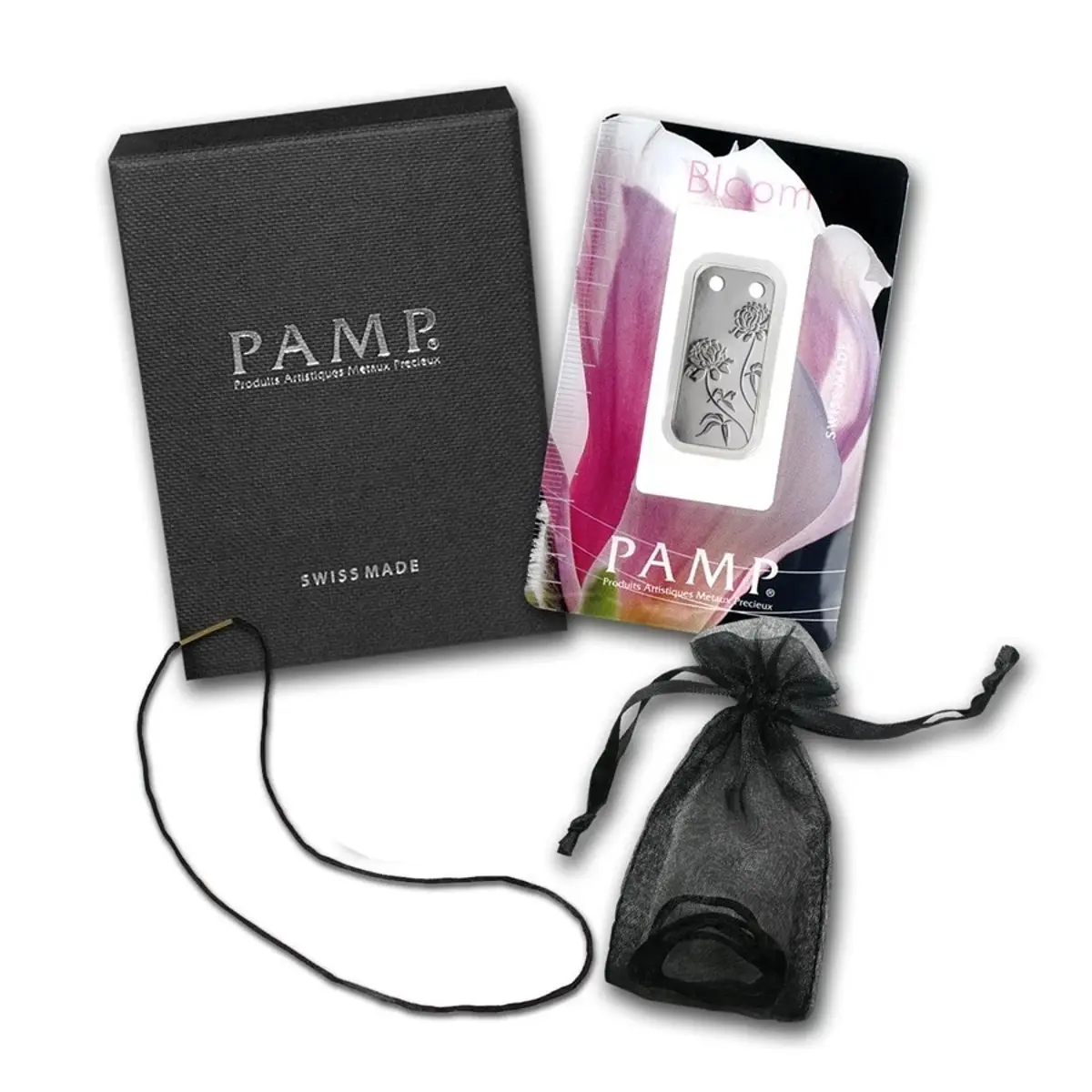 Pamp Suisse Ingot Bloom Peony Pendant 1/5 oz Silver Bar w/ Box & Bag