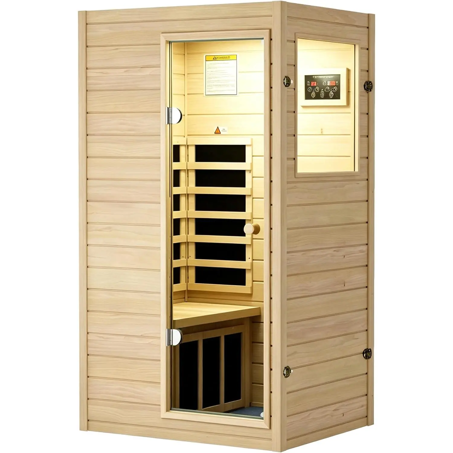 Kanlanth 1 Person Sauna, Low EMF Far Infrared Indoor Dry Sauna Room, 905W | European Aspen Wood, Bluetooth Speakers, Reading lamp, Right Door