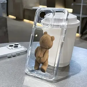 Transparent Full Coverage Cartoon Bear Back Tpu Phone Case, Compatible with iPhone 15/14/13/12/11/XS/XR/x/7/8/16pro/15plus/16pro Max