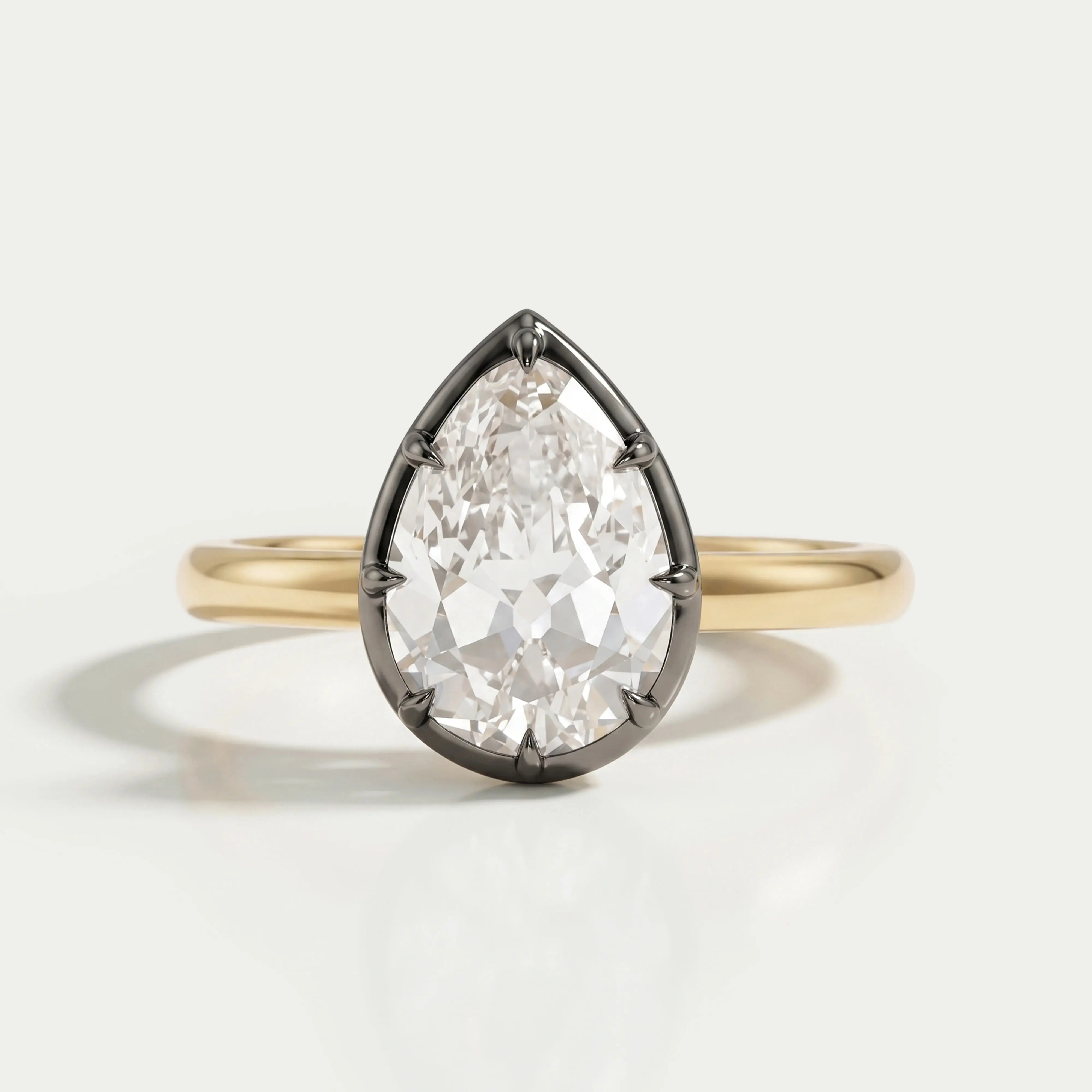 Antique Old Cut Pear Shaped Solitaire Diamond Engagement Ring