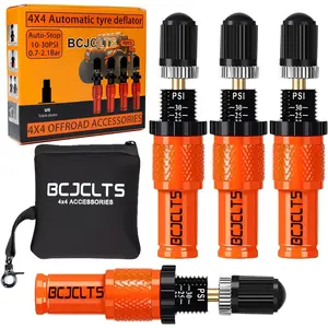 Adjustable Auto-Stop Tire Deflator Valve Kit (10-30 PSI) Tire Air Down Tool Offroad 4x4 Screw-on Automatic Tire Deflators. (4, Orange)