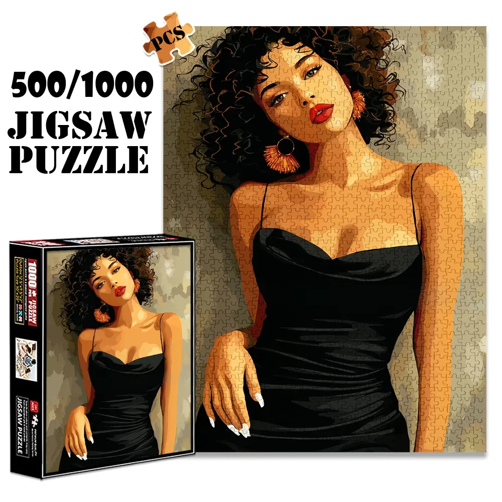 1pc 1000 piece adult puzzle 70x50cm Woman in Black Spaghetti - Strap Dress with Tassel Earrings 500 pieces paper jigsaw puzzle suitable for DIY creative games for adults and families, birthday and