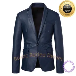 New Stylish Leather Suit for Men Slim Fit British Coat Menswear Long Sleeve