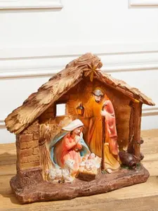 16" LED Resin Nativity in Creche with Timer