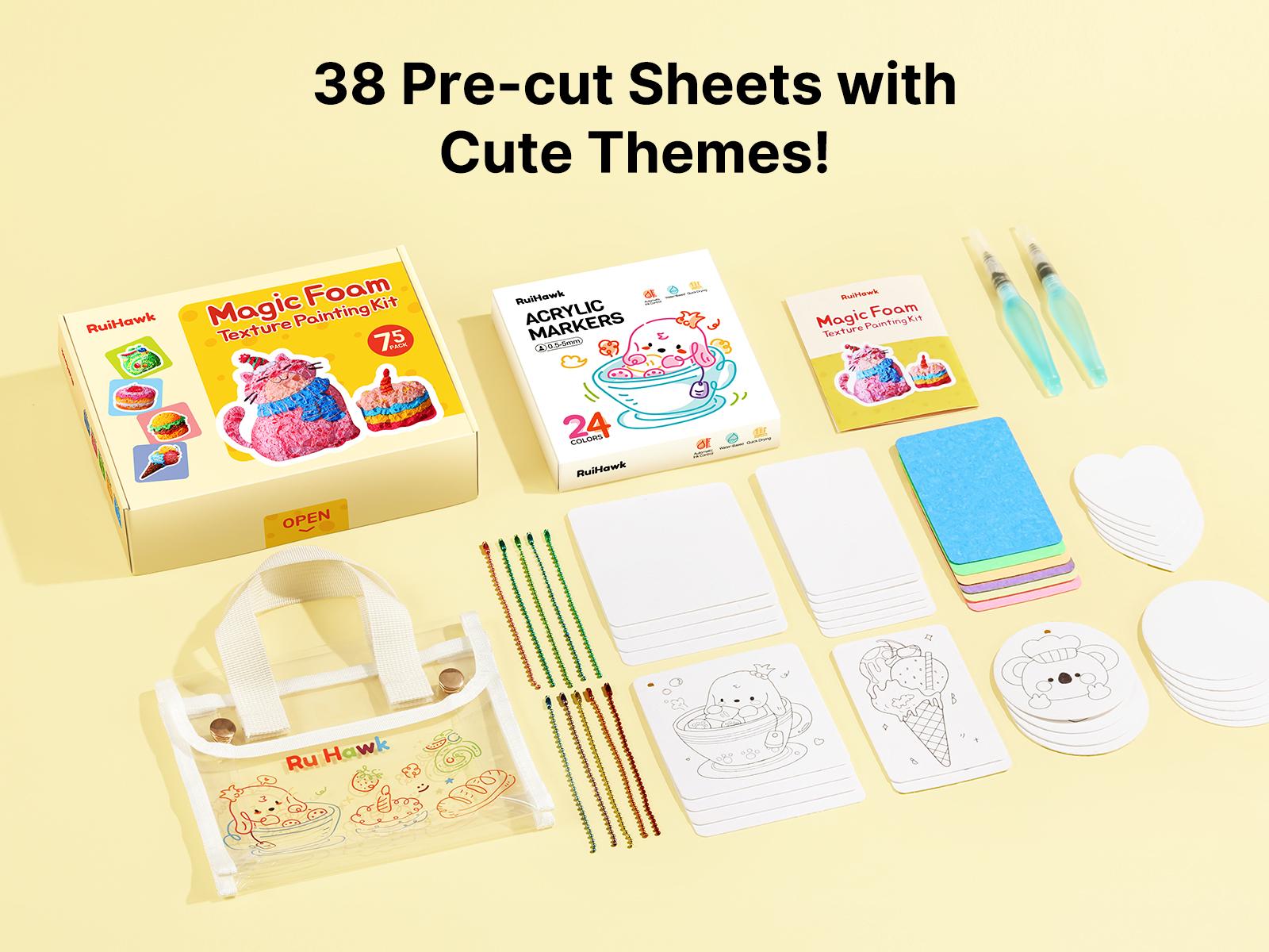 RuiHawk Art 75 Pcs Magic Foam Texture Painting Kit with 38 Rainbow Foam Sheets & 24 Non-Toxic Acrylic Paint Pens for Kids Ages 4-12 Creative Fun DIY Craft Supplies Portable & Durable RuiHawk Art 75 Pcs Magic Foam Texture Painting Kit with 38 Rainbow Foam Sheets & 24 Non-Toxic Acrylic Paint Pens for Kids Ages 4-12 Creative Fun DIY Craft Supplies Portable & Durable