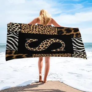 Leopard & Zebra Print Monogram Letter S Beach Towel, Quick Dry Super Absorbent Pool Towel & Bath Blanket, Animal Print Design, Multi-use for Beach Vacation, Pool Party, Camping & Daily Bath, Skin-friendly for Adults & Teens