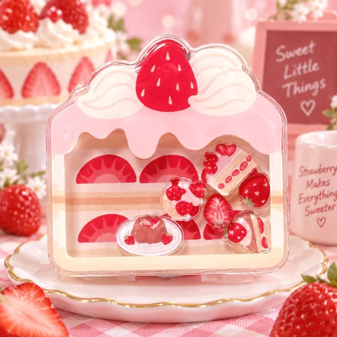 Cute Strawberry Cake Shaker Phone Grip, Kawaii Dessert Moving Charm Phone Holder, Sweet Food Theme Phone Stand Accessory Gift