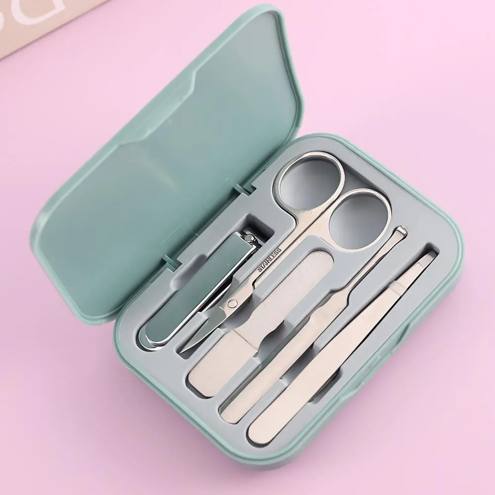 5 in 1 Portable Manicure Set Stainless Steel Nail Care Kit with Nail Clippers,Scissors,Ear pick,Tweezers & Nail File,Travel
