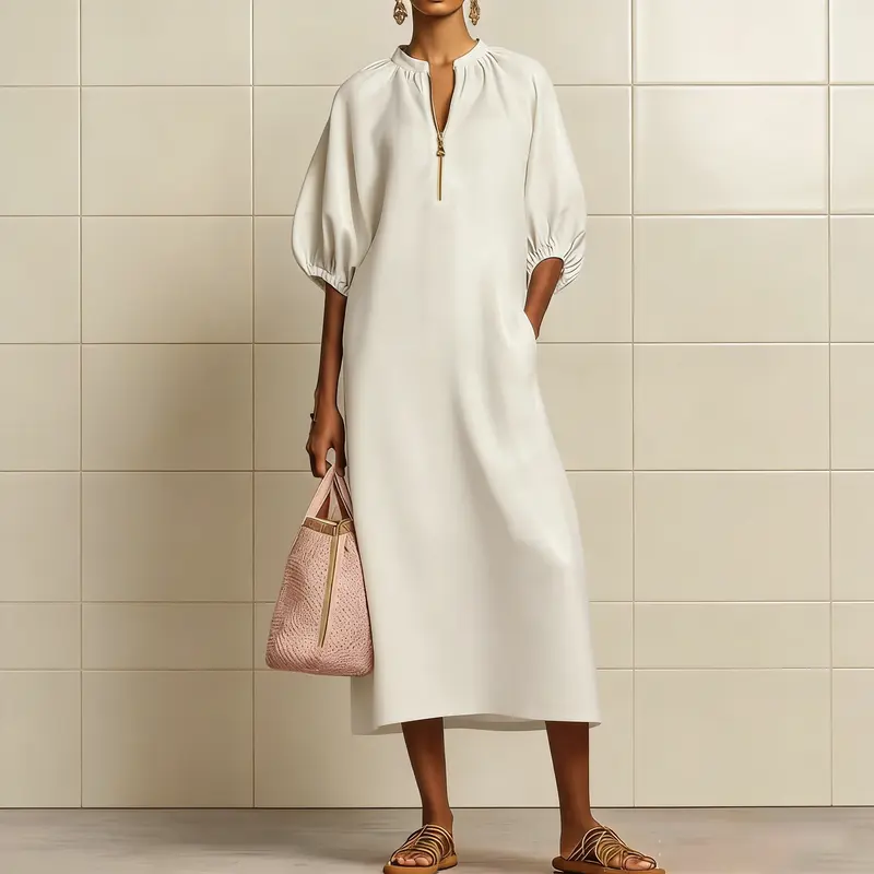 chinese dress ladies Long sleeves loose fitting linen dress 4817 – Xiaolizi main image 0
