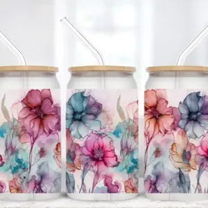 Watercolor Flowers | 16 oz Frosted Glass Tumbler