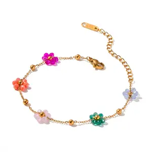 Flower Bracelet 18k Gold Plated Anklet Ankle Colorful Bracelets for Women Jewelry