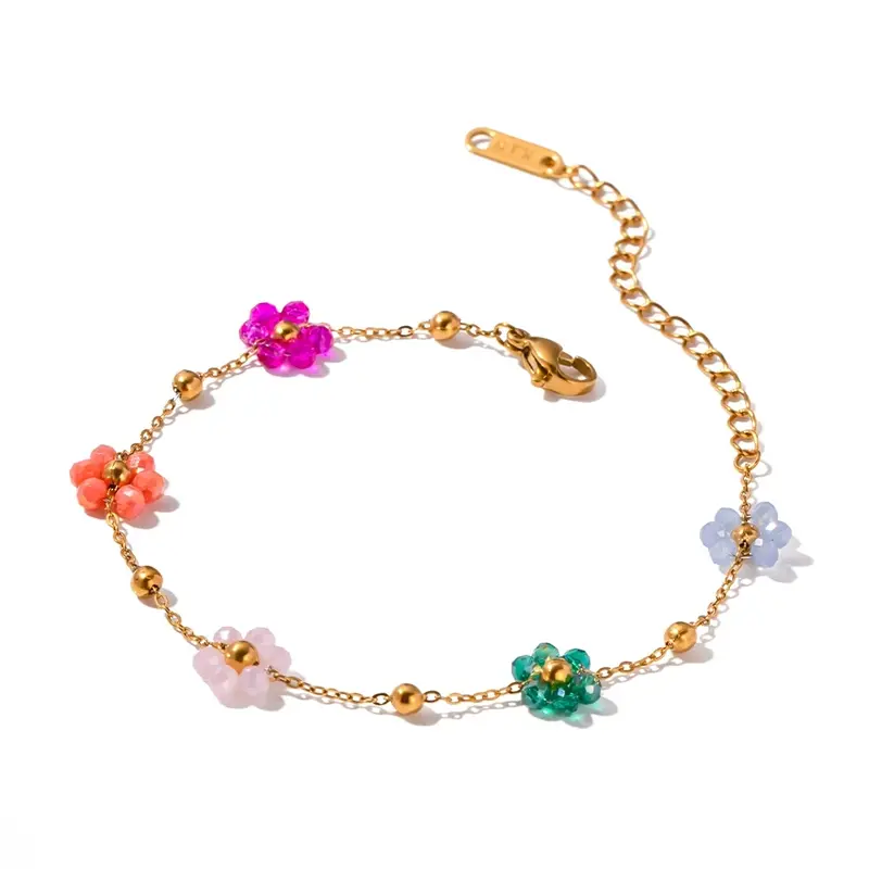 Flower Bracelet 18k Gold Plated Anklet Ankle Colorful Bracelets for Women Jewelry