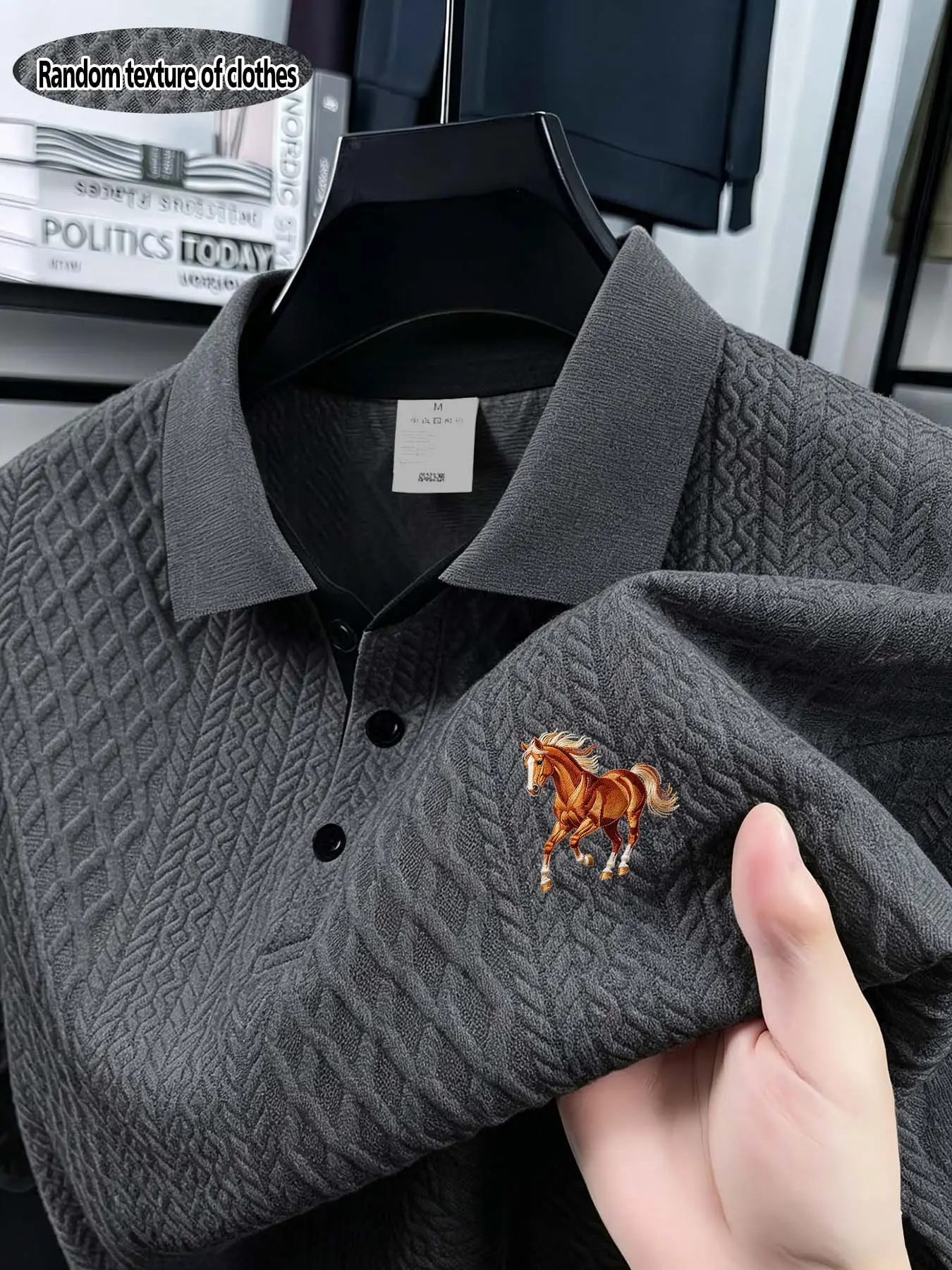 Men's Summer Printed Textured Polo Shirt, Argyle Knit High-End Golf Casual Turn-Down Collar Short Sleeve, Business Style Polo Shirt, Summer Polos, Knitted Polo Shirts, Collared Polo Shirts