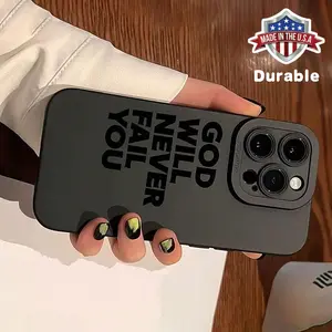 God Will Never Fail You Letter Pattern Phone Case, Shockproof Phone Protective Cover, Phone Accessory Compatible with iPhone 11 12 13 14 15 16 Pro Max/Pro/Plus Protection Cellphone Protector Smartphone Casing Black