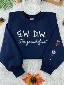 Supernatural Embroidered Sweatshirt, Sam Dean Winchester Initials Hoodie, I’m Proud of Us Quote, Castiel Handprint, SPN Fan Gift
