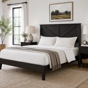 Costoffs Farmhouse V-Headboard Wooden Platform Bed - Solid Rubberwood Platform, Wood Slat Support, No Box Spring Needed, Noise-Free, Easy Setup, Fits Full and Queen Sizes, Bed Frames
