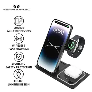 YEAH MAGIC Protable 3-in-1 Wireless Charger Foldable Charging Station For iPhone,AirPods,iWatch,Samsung,Magnetic Charger Base.