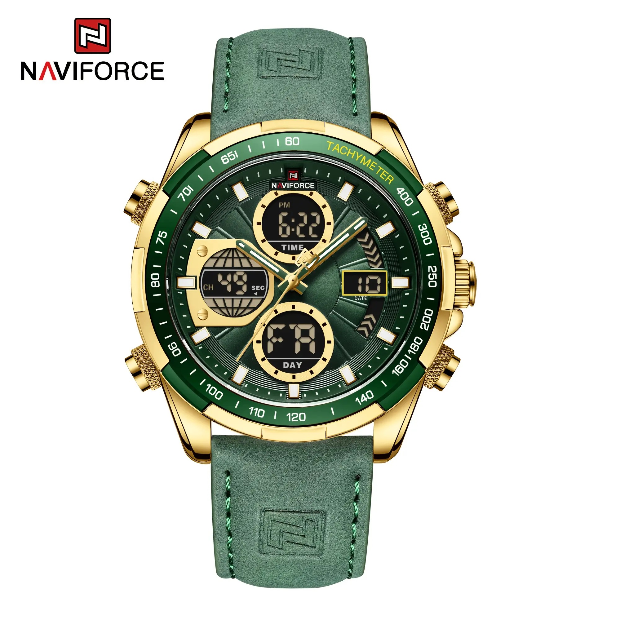 [100% Authentic] NAVIFORCE Swiss Round Male Watch - 42mm Alloy Case, << 30M Waterproof, Analog-Digital Dual Display, Luminous Multifunctional Sports Watch with Clasp, Fashion Accessory, Quality Assured, Quartz