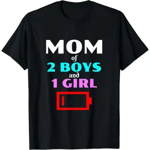 100% Premium Cotton graphic tees Tired Mom Of 2 Boys And 1 Girl Funny Mother Sons Daughters T-Shirt