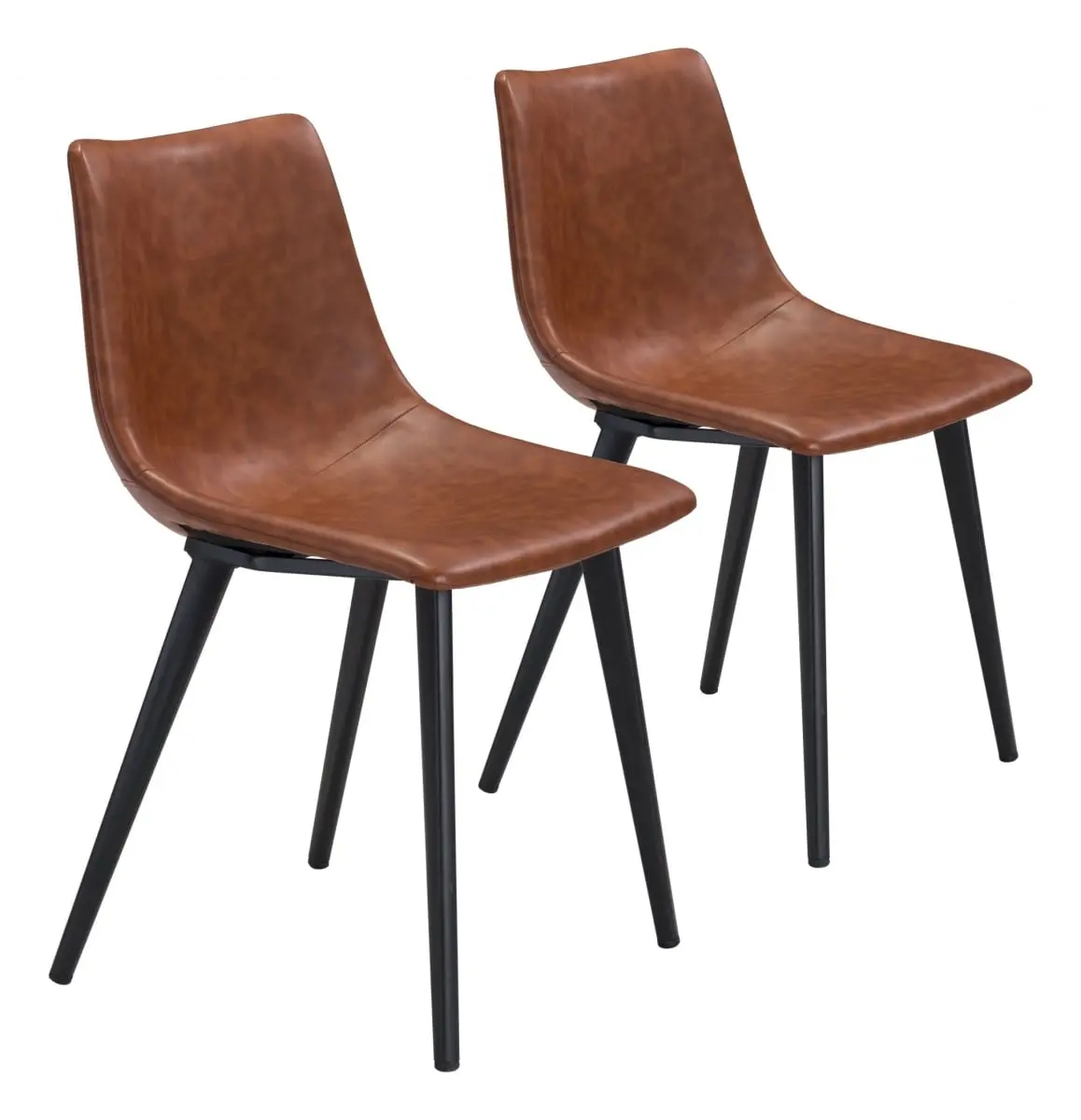 212 MAIN Vintage Brown Faux Leather Slight Scoop Dining Chair - Set of 2 (steel frame), 31.9x18.5x20.1 in, Modern Industrial Style, Floor Protectors, 250lbs Capacity, Requires Assembly (HomeRoots Kitchen & Dining 394710), Set Of Two