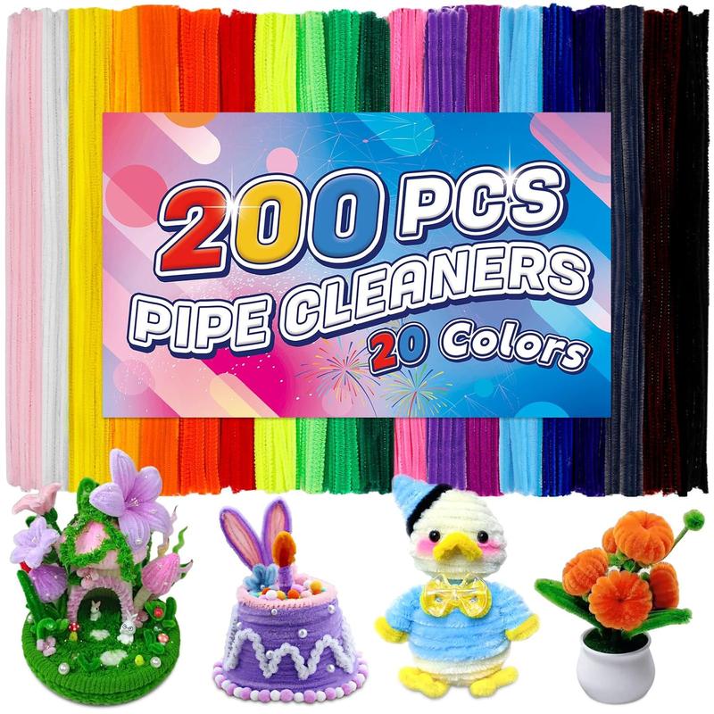 Pipe Cleaners, 200 count Pipe Cleaners Craft Set, Colored Pipe Cleaners for Crafts Chenille Stems with Adhesive Eyes and Storage Box, Christmas Mother's Day Decoration Art Supplies