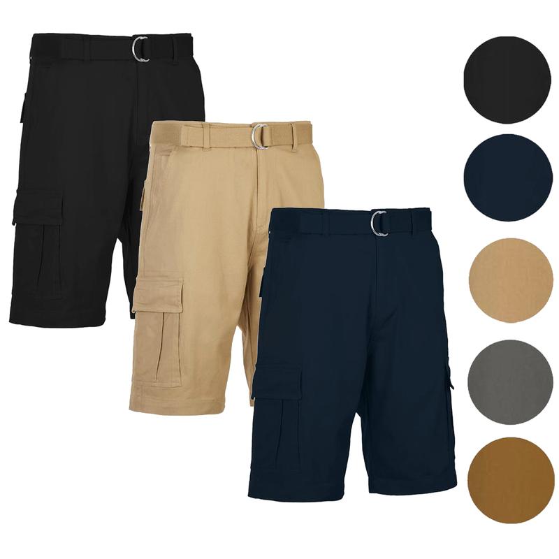 Men's 3-Pack Cotton Stretch Cargo Shorts With Belt