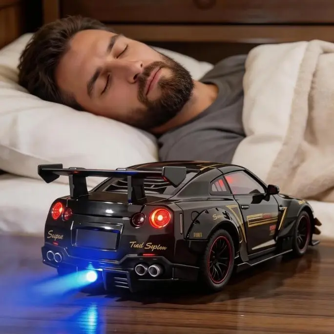 Hypercar Alarm Clock Toy - Electric Racing Vibe Decorative Piece with Realistic Engine Sounds, Light Effects, Night Light Function, Transportation Themed, White Edition for Bedroom Nightstand, Ideal Gift for Car Enthusiasts