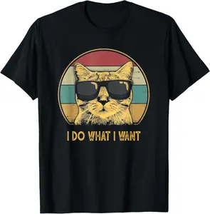 100% cotton Unisex Retro I do what I want cat funny cat lover T-Shirt
